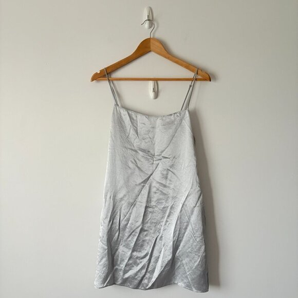 Aritzia Babaton Beck Satin Slip Mini Dress Silver Pearl Grey Size Medium - Picture 5 of 10